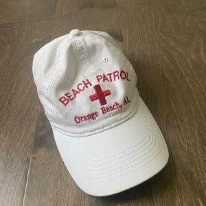 Alvin’s island beach patrol hat/adjustable cap, white with red lettering